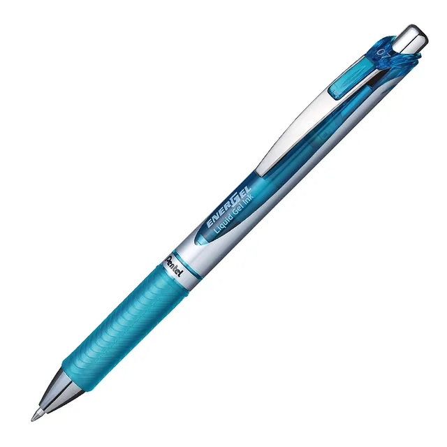 Pentel BL77 Energel Metal Tip Retractable Roller Ball Pen 0.7mm - Sky Blue