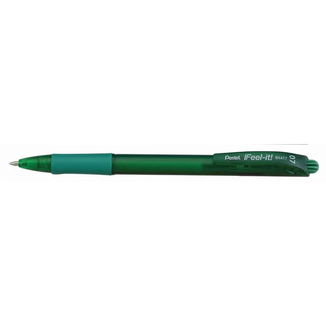 Pentel BX417 Feel-It Grip Retractable Ballpoint Pen Fine 0.7mm - Green