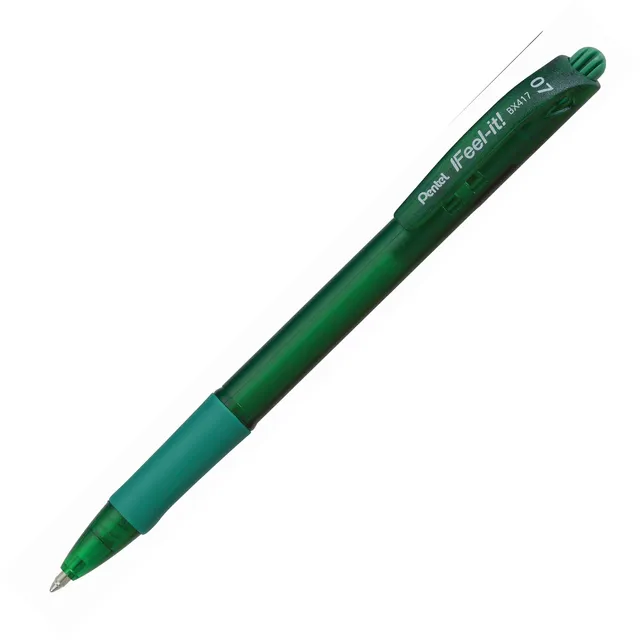 Pentel BX417 Feel-It Grip Retractable Ballpoint Pen Fine 0.7mm - Green