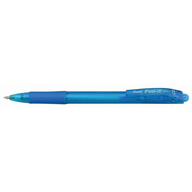 Pentel BX417 Feel-It Grip Retractable Ballpoint Pen Fine 0.7mm - Sky Blue