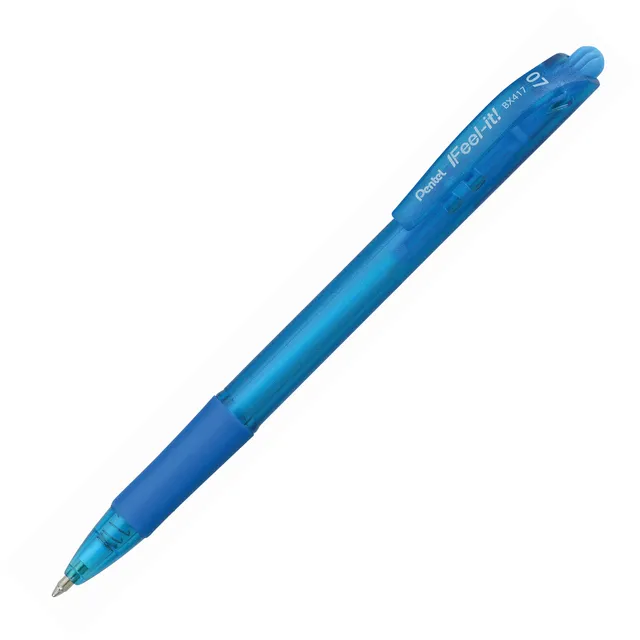 Pentel BX417 Feel-It Grip Retractable Ballpoint Pen Fine 0.7mm - Sky Blue