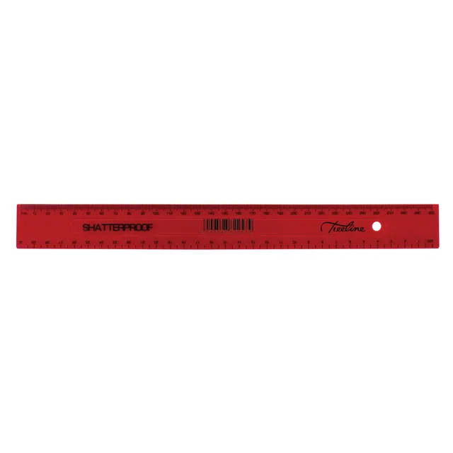 Treeline Shatterproof Ruler 30cm - Red