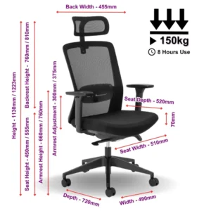 OfficeQ Aila Ergo Therapy High Back Chair - Black