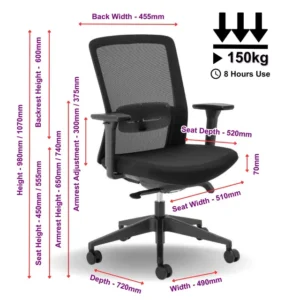 OfficeQ Aila Ergo Therapy Medium Back Chair - Black