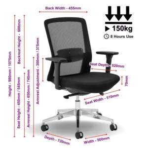 OfficeQ Aila Ergo Therapy Medium Back Chair - Chrome & Black