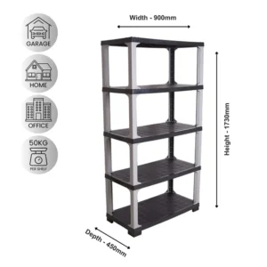 OfficeQ Canteen Twiggy 5 Tier Shelving - Black & Grey