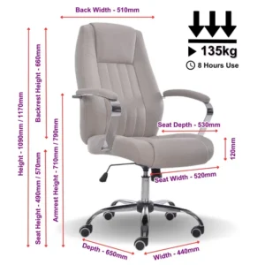 OfficeQ Chantie High Back Chair - Chrome & Dove Grey