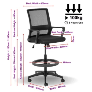 OfficeQ Cindy Draughtsman Chair - Black