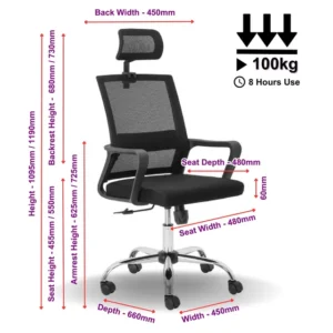 OfficeQ Cindy High Back Chair - Chrome & Black