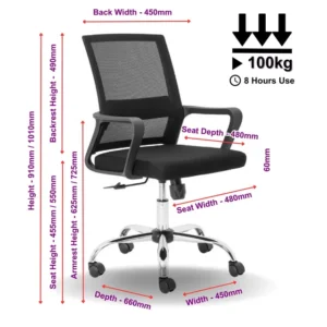 OfficeQ Cindy Medium Back Chair - Chrome & Black