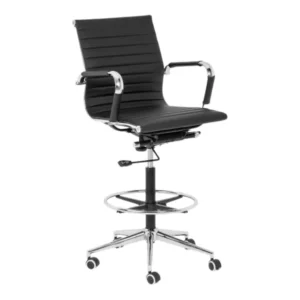 OfficeQ Eames Executive Draughtsman Chair - Chrome & Black