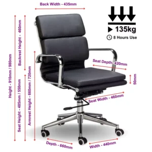 OfficeQ Eames Padded Executive Medium Back Chair - Chrome & Black