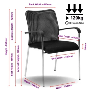 OfficeQ Ice 4 Legged Visitor Chair - Chrome & Black