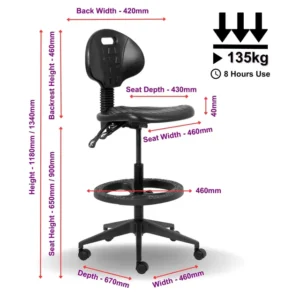 OfficeQ Industrial Draughtsman Chair - Black