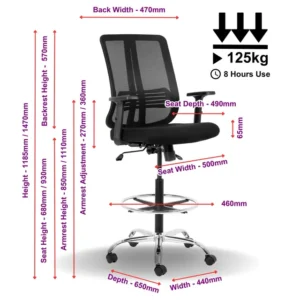 OfficeQ Lenny Draughtsman Chair - Chrome & Black