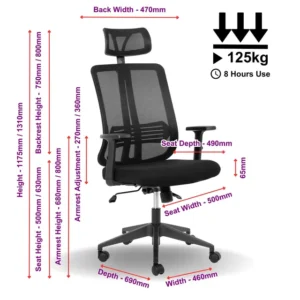 OfficeQ Lenny High Back Chair - Black