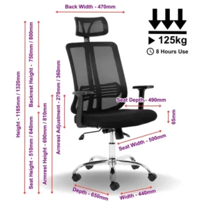 OfficeQ Lenny High Back Chair - Chrome & Black