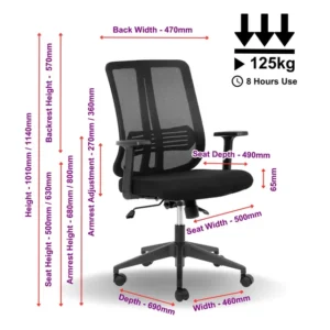OfficeQ Lenny Medium Back Chair - Black