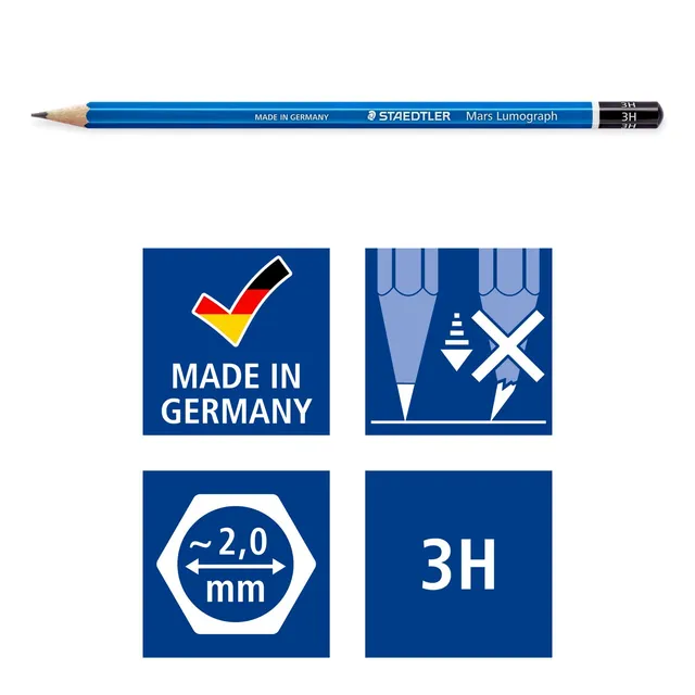 Staedtler Mars Lumograph Drawing Pencils 3H - Box 12