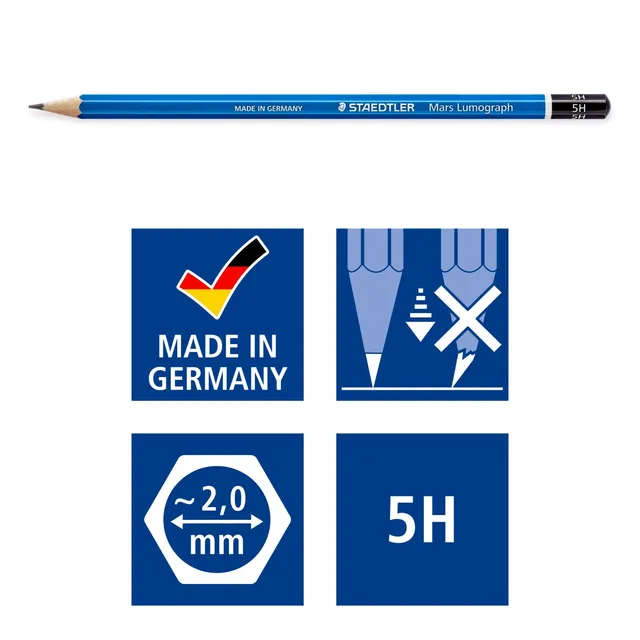 Staedtler Mars Lumograph Drawing Pencils 5H - Box 12