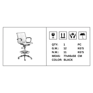 OfficeQ Eames Executive Draughtsman Chair - Chrome & Black