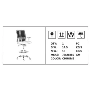 OfficeQ Lenny Draughtsman Chair - Chrome & Black