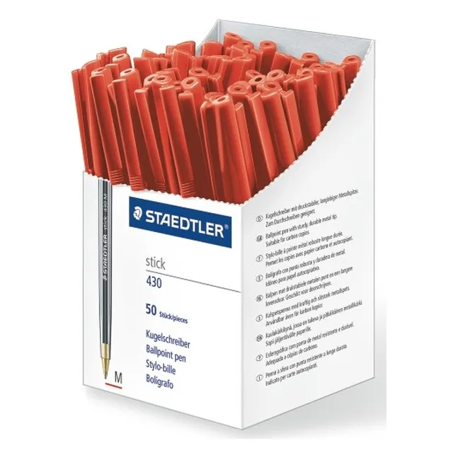 Staedtler Stick 430 Ballpoint Pen Medium Box 50 - Red