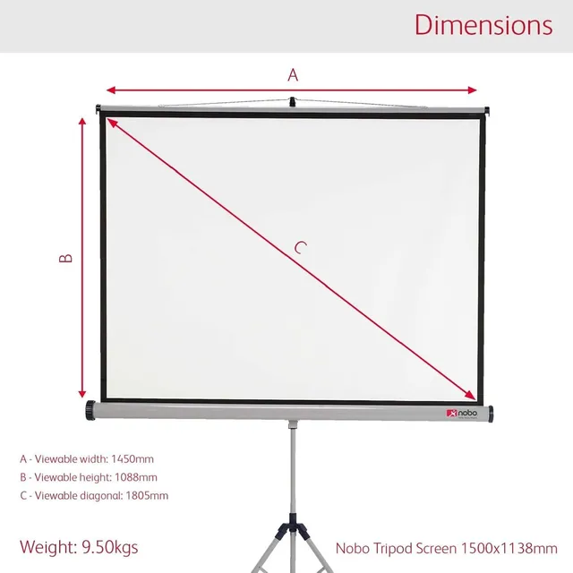 Nobo Tripod Projection Screen 4:3 Format - 1500 x 1138mm