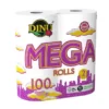 Dinu Kitchen Towels Mega Rolls 100 Sheets 260 x 220mm 2 Ply White - Pack 16 (2x8)