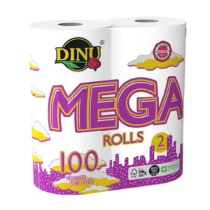 Dinu Kitchen Towels Mega Rolls 100 Sheets 260 x 220mm 2 Ply White - Pack 2 x 8
