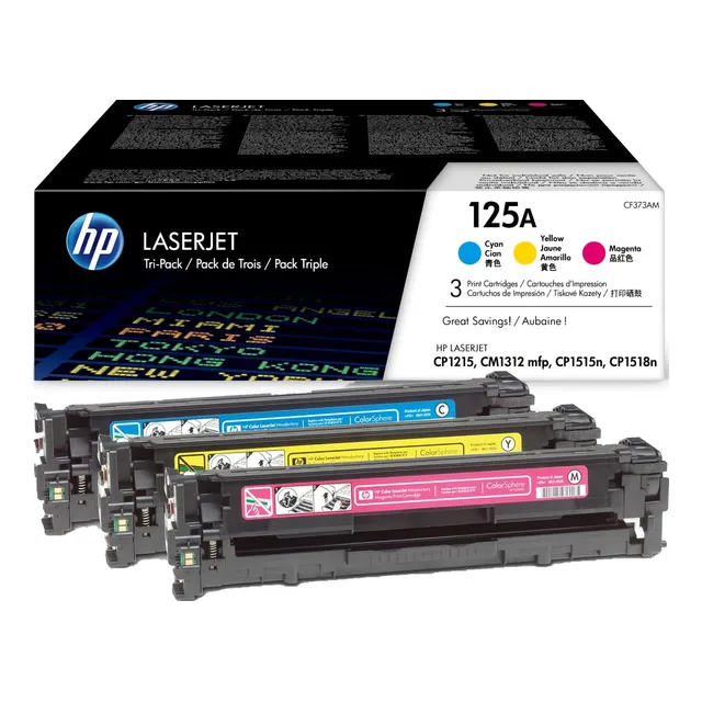 HP 125A Toner Cartridge Tri-Pack - Cyan / Magenta / Yellow