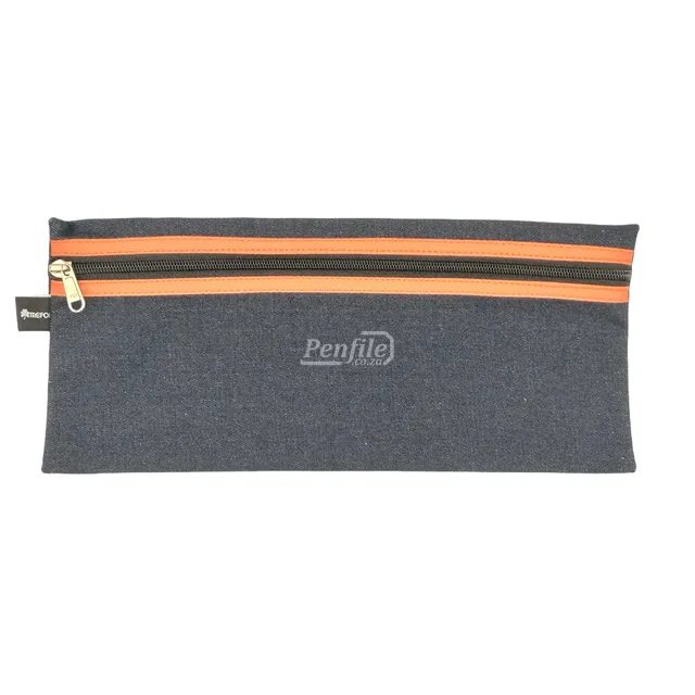 Trefoil Denim Pencil Bag 33cm - Orange