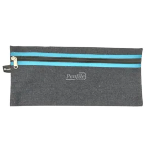 Trefoil Denim Pencil Bag 33cm - Turquoise