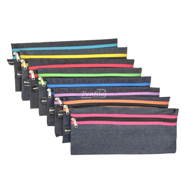 Trefoil Denim Pencil Bag 33cm - Turquoise