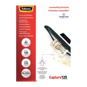 Fellowes Capture 125 Laminating Pouches 250 Micron (125+125) - A5 Gloss Pack 100