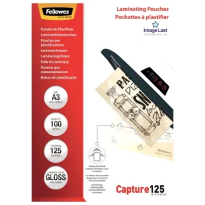Fellowes Capture 125 Laminating Pouches 250 Micron (125+125) - A3 Gloss Pack 100