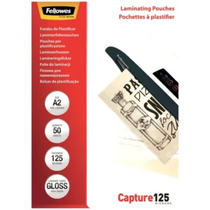 Fellowes Capture 125 Laminating Pouches 250 Micron (125+125) - A2 Gloss Pack 50