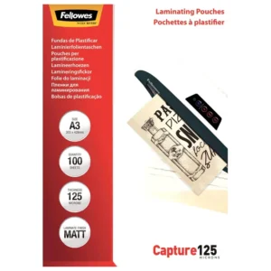 Fellowes Capture 125 Laminating Pouches 250 Micron (125+125) - A3 Matt Pack 100