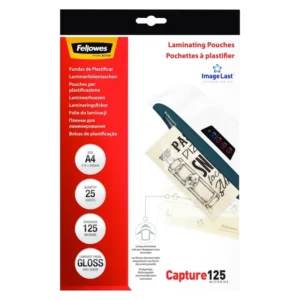 Fellowes Capture 125 Laminating Pouches 250 Micron (125+125) - A4 Gloss Pack 25